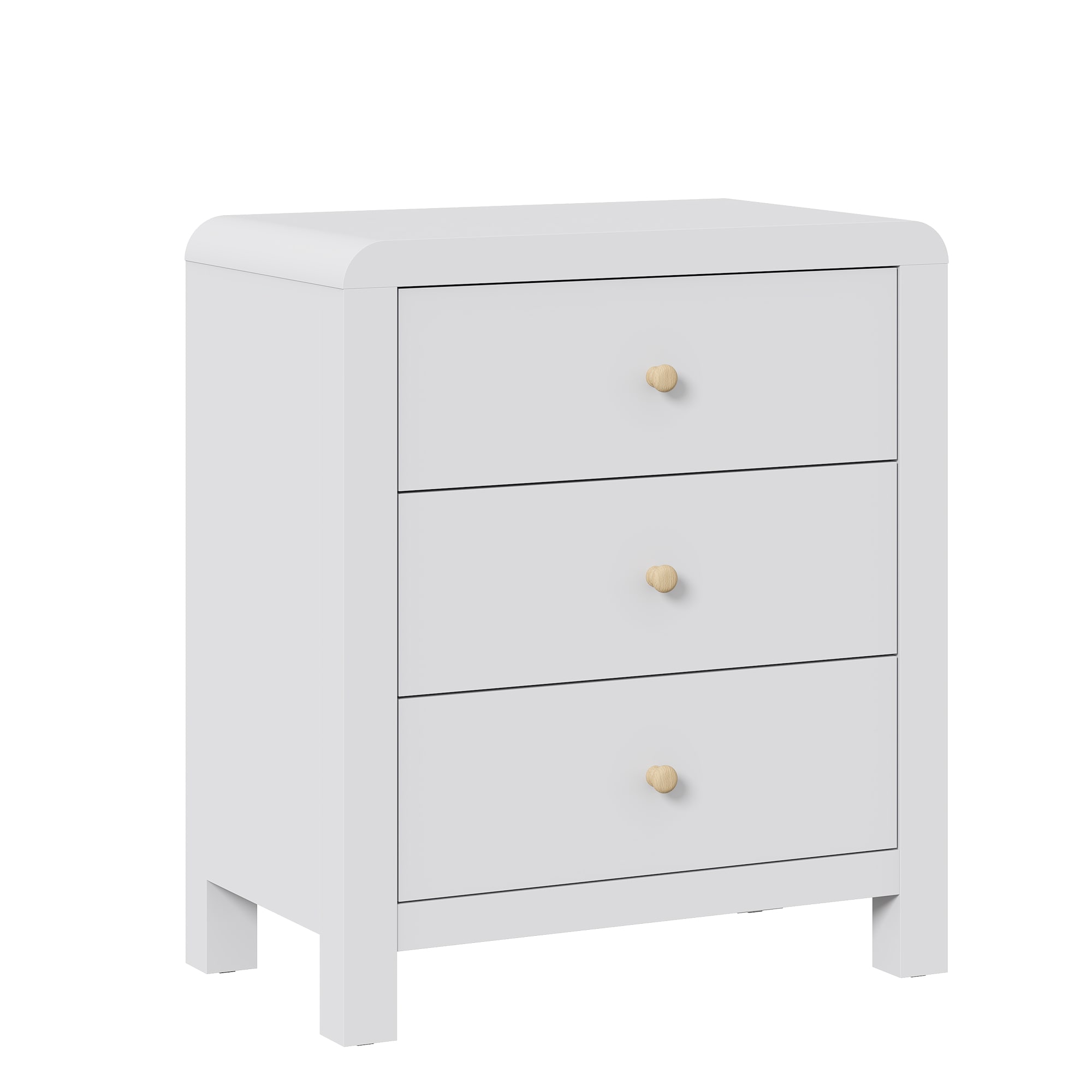 3 Drawer Dresser With Rounded Table Corners, Modern Chest Of Drawers, Large Nightstand Side Table, Wood Storage Dressers Organizer For Bedroom, Living Room, Entryway, White/Natural Wood_maomaolike.com